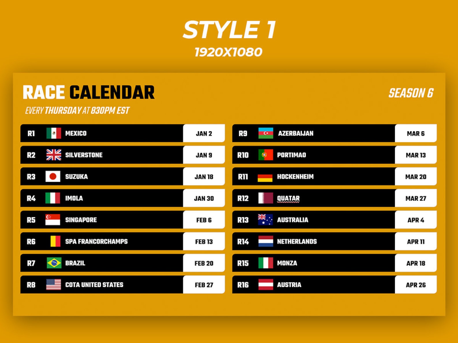 Race Calendar Template Graphic - Etsy