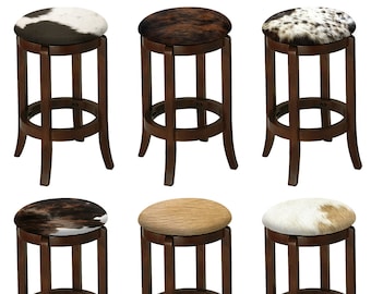 Bar Stool Authentic Cowhide Custom Covered Seat Cushion 24 or 29 Espresso Finish Swivel Seat Wood Stool With Curved Legs Etsy