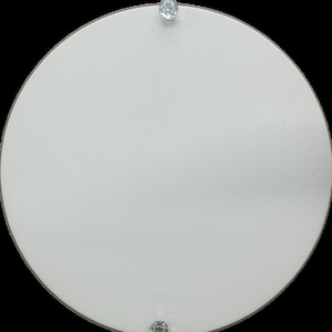 May include: A white round blank sign with two silver screws in the top and bottom center.