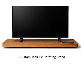 TV Stand Teak Rotating Rectangular Turntable Done in a Teak Plywood - Custom Size Wood Swivel Lazy Susan