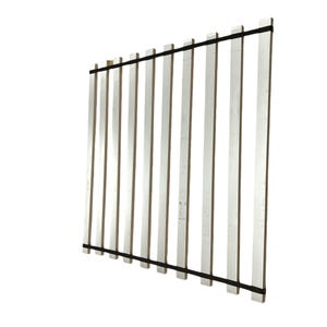 May include: A white wooden slatted bed frame with black elastic straps holding the slats together.