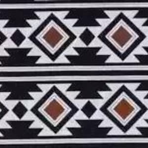 May include: Black and white geometric pattern with brown diamond shapes. The pattern is repeated twice, creating a symmetrical design.