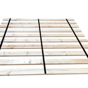 Bed Slats Queen Size 2" Apart Supreme Heavy Duty 1" x 6" Wood Plank Boards Attached with Black Strapping - Custom Widths