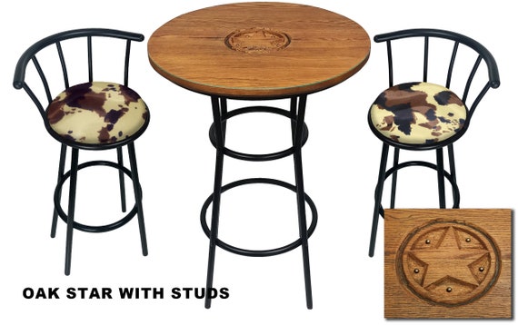 Custom Oak Bar Table Set Features A Hand Carved Design With Etsy