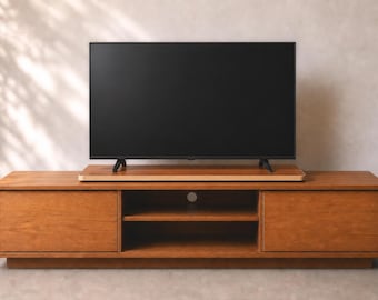 TV Stand Teak Rotating Rectangular Turntable Done in a Teak Plywood - Custom Size Wood Swivel Lazy Susan