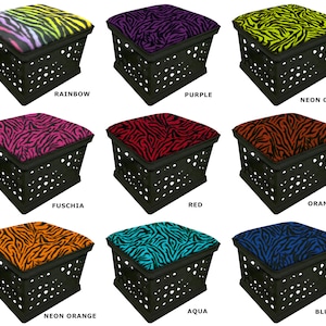 Storage Container Black Utility Crate Seat for Home and School Use with a Colorful Zebra Pattern Fleece and a FREE Flashlight!