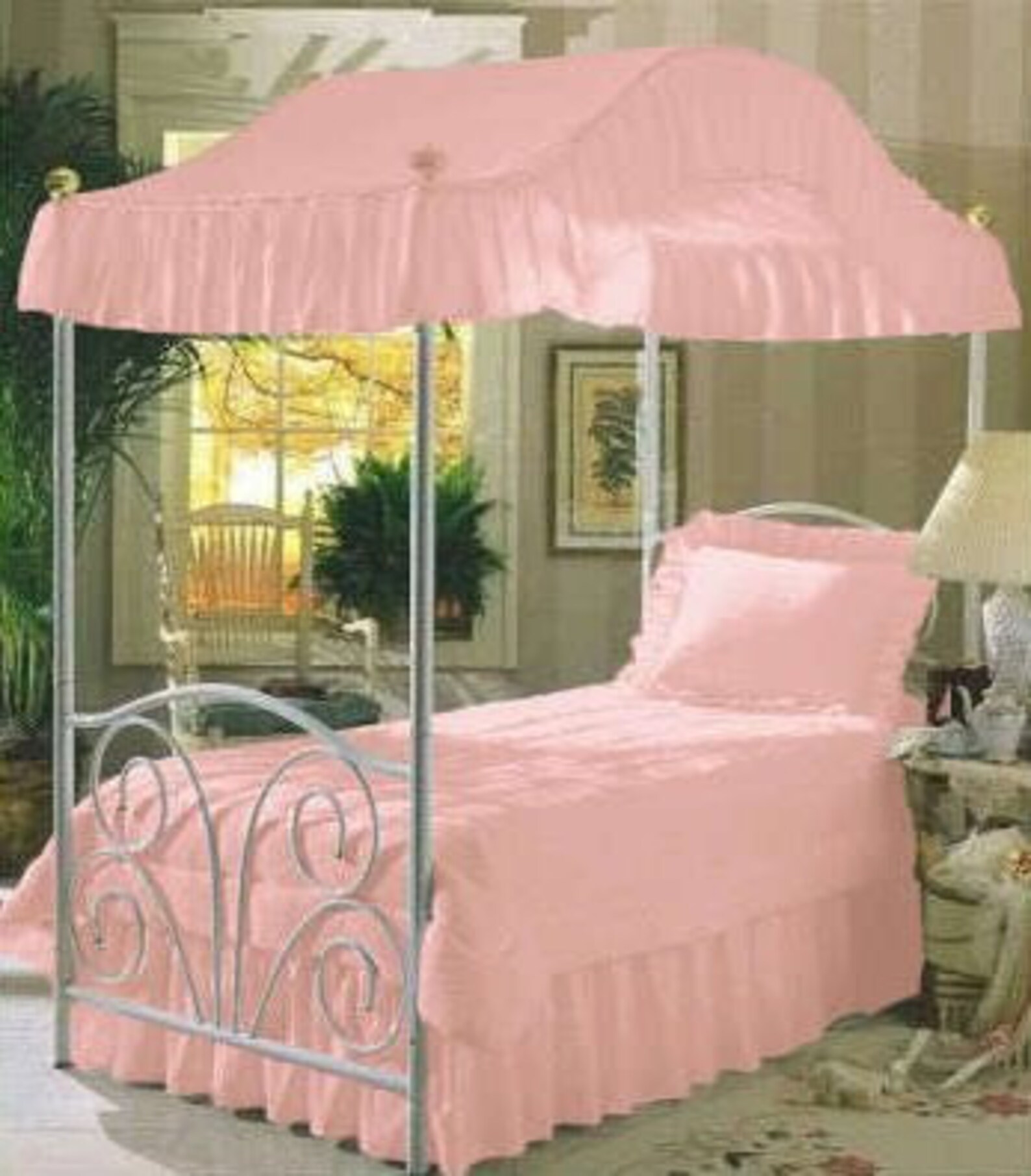 Full Size Solid Pink Canopy and Bedding Set that Includes a Etsy