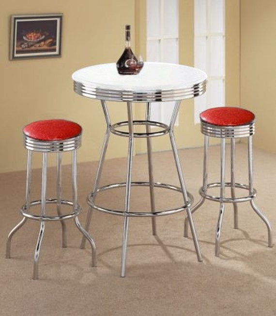 Red Glitter Barstools Chairs and White Table Set