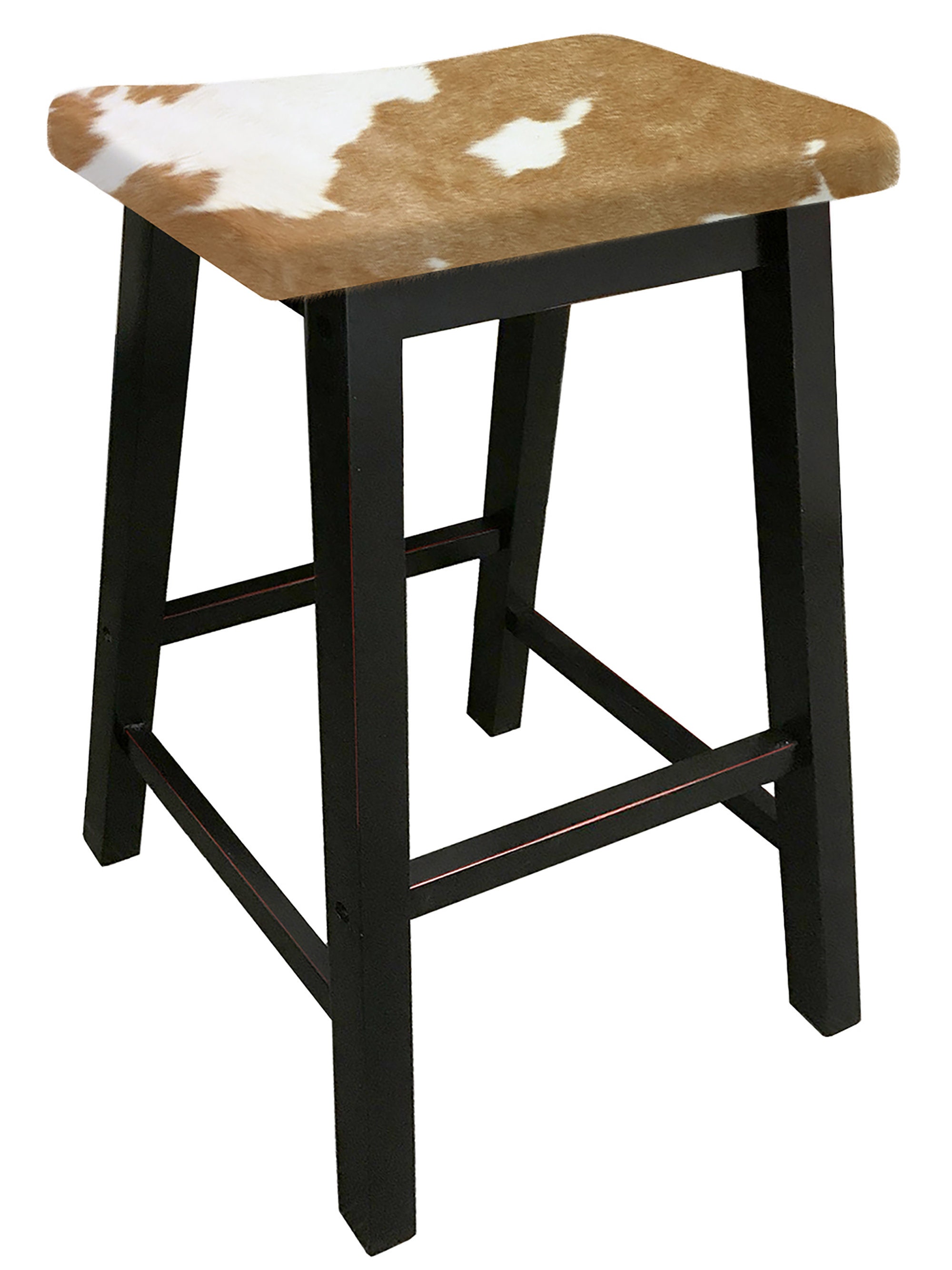 Bar Stool Cowhide Covered Cushioned Saddle Seat Style Black Etsy