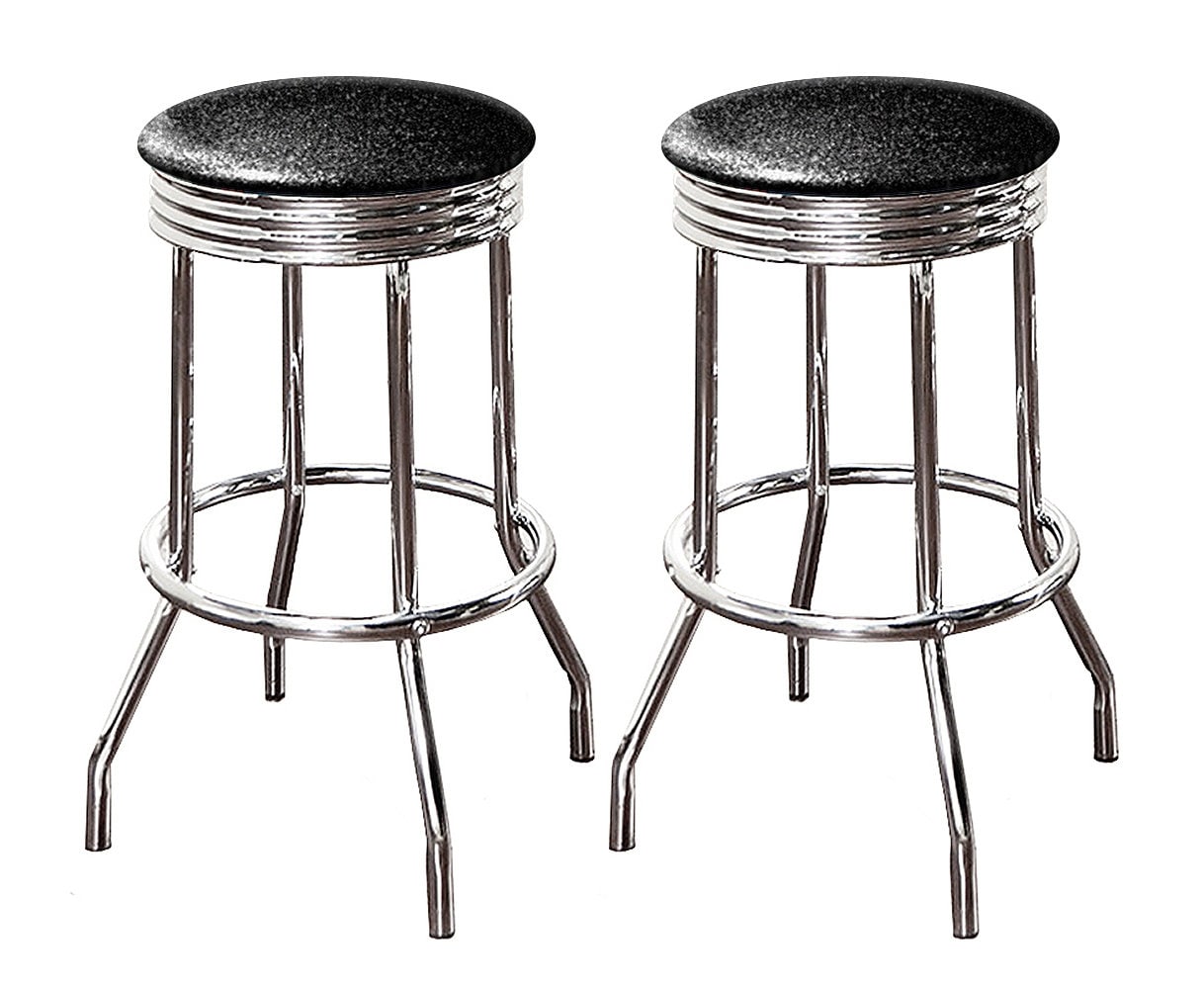 Bar Stool Set Retro Style Chrome Stools With Black Glitter Vinyl - 24 ...