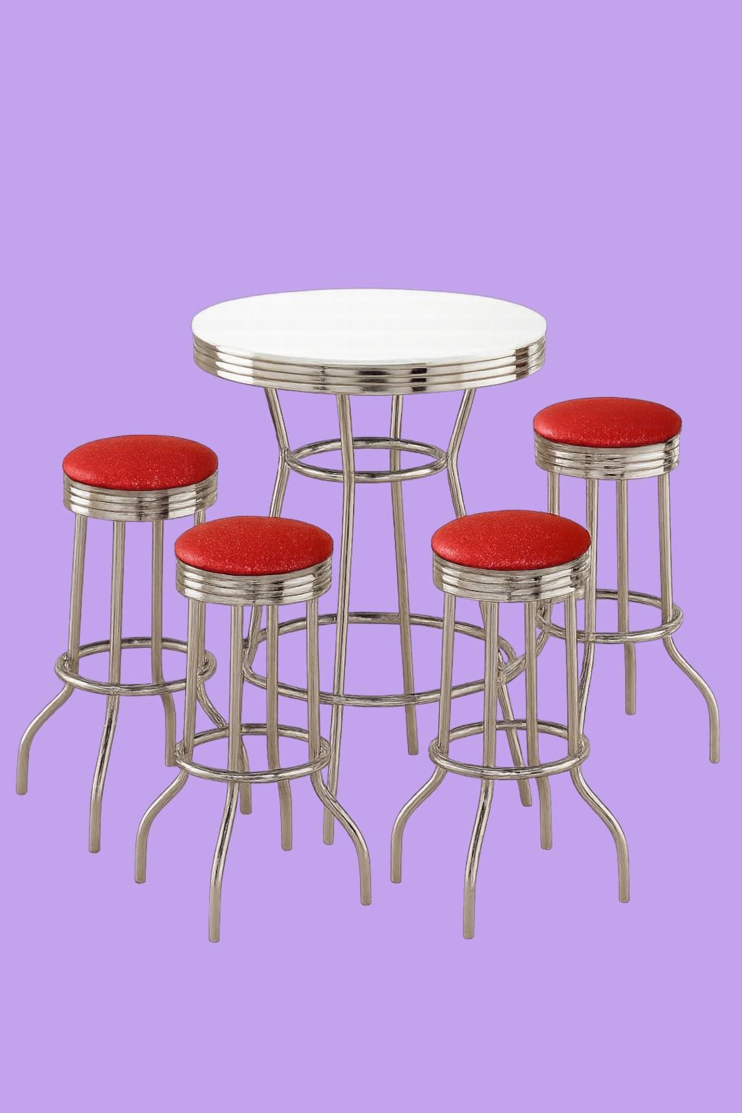 Party Table Stool Retro Bar Table and Stools 4 Red Glitter Vinyl Barstools Chairs and ...