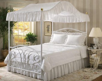 QUEEN SIZE Solid White Canopy Bed Fabric Top