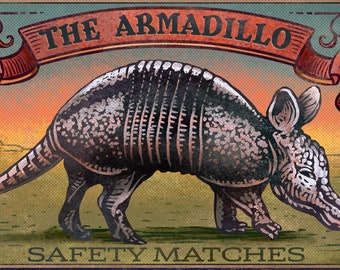 Armadillo Matchbox Art- 5" x 7" matted signed print