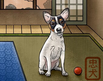 Impresión de 8 x 10 de Toy Fox Terrier de estilo japonés