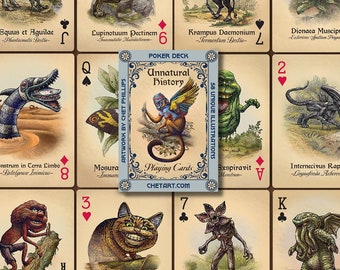 Unnatural History Spielkarten – Kunststoffbeschichtetes Pokerdeck – 4 Farben, 2 Joker und 4 Wild Cards