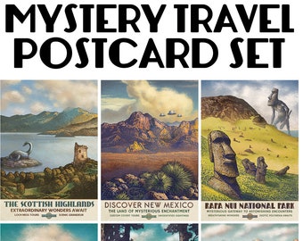 Mystery Travel Postcard Set of Six 5" x 7" postcards