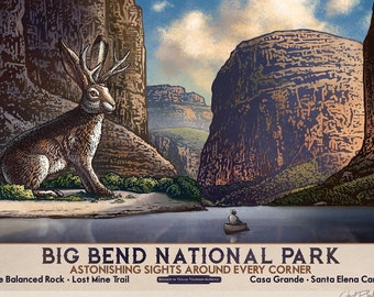 Big Bend National Park- Jackalope Texas Fantasy 5" x 7" print