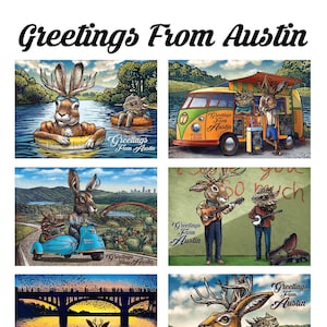 Jeu de cartes postales Greetings From Austin - Six cartes postales 5 x 7