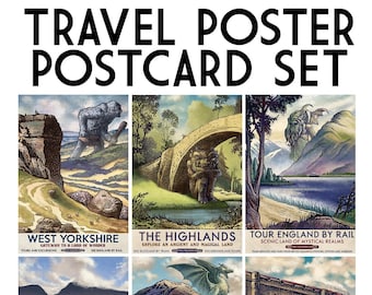 Fantasy Travel Poster Postcard Set- Six 5 x 7 Postcards