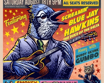 Screamin' Blue Jay Hawkins Gig Poster- Signed 11 x 14 print