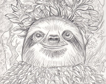 Sloth Spirit Sprite- Original Sketch 8 x 10