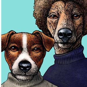 Simon and Barkfunkel- 8&quot; x 10&quot; Art Print Portrait of Simon and Garfunkle as Dogs