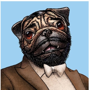 Luciano Pugarotti 8&quot; x 10&quot; Pug Dog as Singer Luciano Pavarotti- Whimsical Dog Art Wall Decor