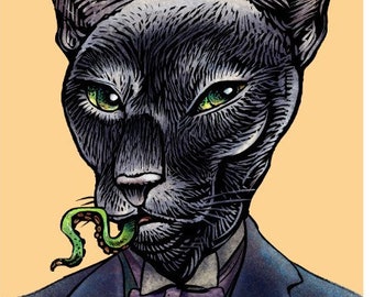 H.P. Lovecat- 8" x 10" Portrait of H.P. Lovecraft as a Black Cat