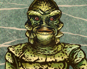 Black Lagoon Creature Brand Matchbox Art- Impresión firmada mate de 5" x 7"