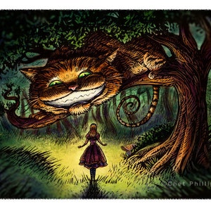 Alice- 8&quot; x 10&quot; Alice in Wonderland and Cheshire Cat Art Print