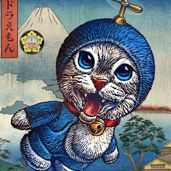 Time Traveler- Doraemon cat character- 11 x 14 print