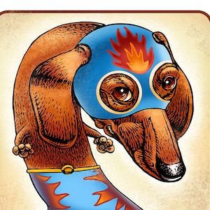 El Perro Caliente (The Hot Dog) 11&quot; x 14&quot; Dachshund as Lucha Libre Wrestler