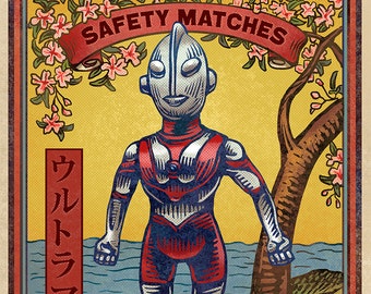 Ultraman Matchbox Art- 5" x 7" matted signed print