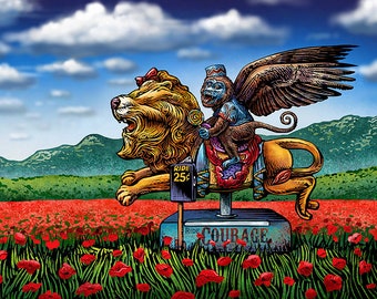 Courage 11 x 14 Signed Print -Flying Monkey on Cowardly Lion Kiddie Ride