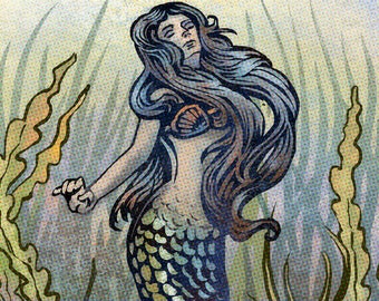 The Mermaid Matchbox Art- 5" x 7" matted signed print