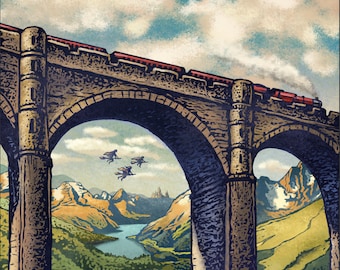 Scottish Highlands Magic Travel Poster- Cartel de viaje británico de fantasía