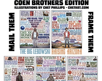 Coen Brothers Movie Quote Postcard Set- Five 5 x 7 Postcards
