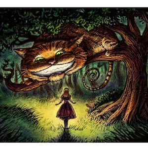 Alice- 11&quot; x 14&quot; Alice in Wonderland and Cheshire Cat Art Print