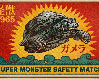 Gamera Super Monster Matchbox Art - Impression signée emmêlée de 5 « x 7 »