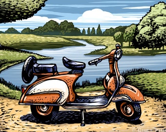 Getaway- 8" x 10" Vespa in the Countryside