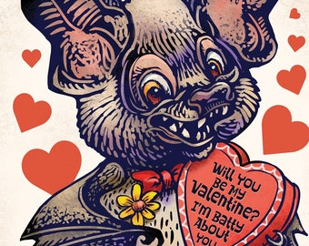 I'm Batty About You Valentine's Day 5 x 7 greeting card with envelope