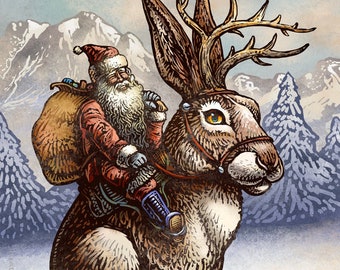 Kris Kringle and the Jackalope 5" x 7" greeting card with envelope