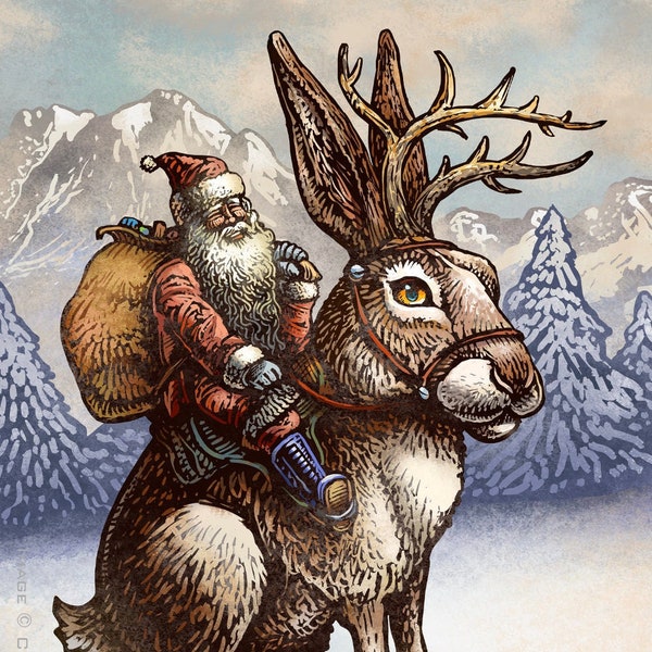 Kris Kringle and the Jackalope 5" x 7" greeting card with envelope