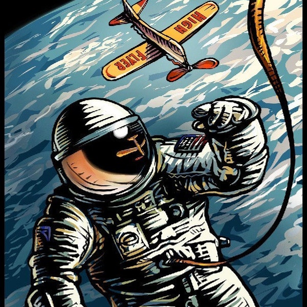 High Flyer 8" x 10" Astronaut With Airplane Art Print