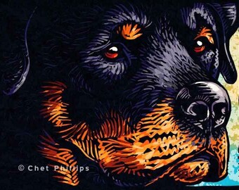 May include: Close-up of a Rottweiler dog's face. The dog has black fur with brown markings and a serious expression. The dog's eyes are dark and intense, and its nose is black and wet. The dog's mouth is closed, and its teeth are not visible. The dog's fur is short and smooth. The background is blurred and out of focus.