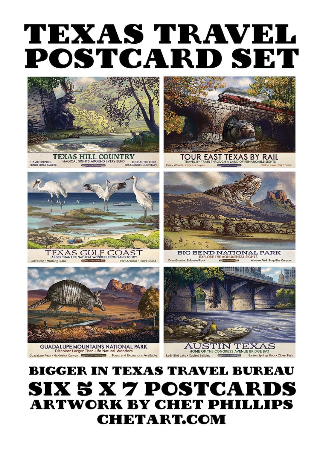 Texas Travel Postcard Set Six 5 X 7 Postcards