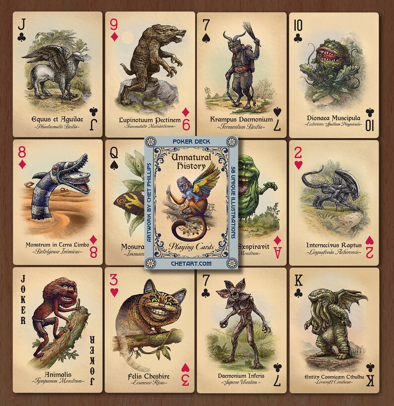 Unnatural History Playing Cards Plastic Coated Poker Deck 4 suits, 2 Jokers and 4 Wild Cards image 1