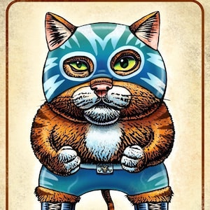 El Tigre (The Tiger Cat)- 8&quot; x 10&quot; Tabby Cat as Lucha Libre Wrestler