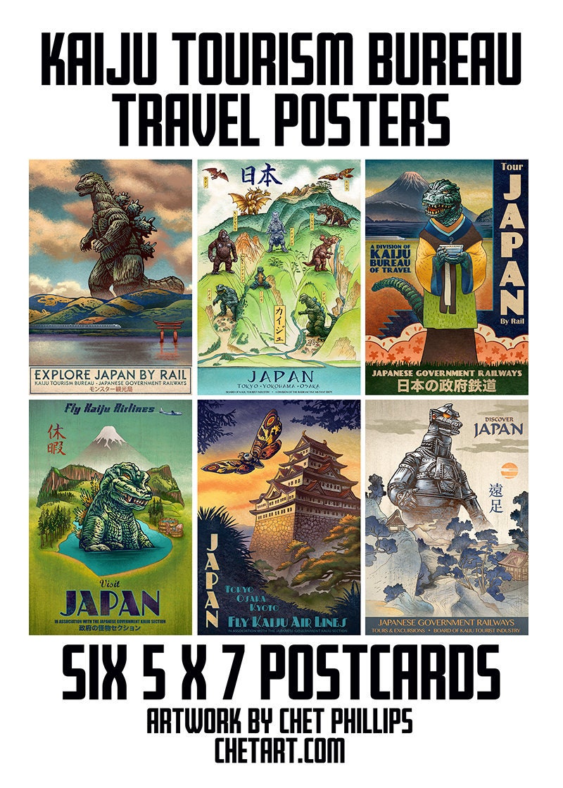 Kaiju Tourism Bureau Postcard Set- Six 5 x 7 Postcards