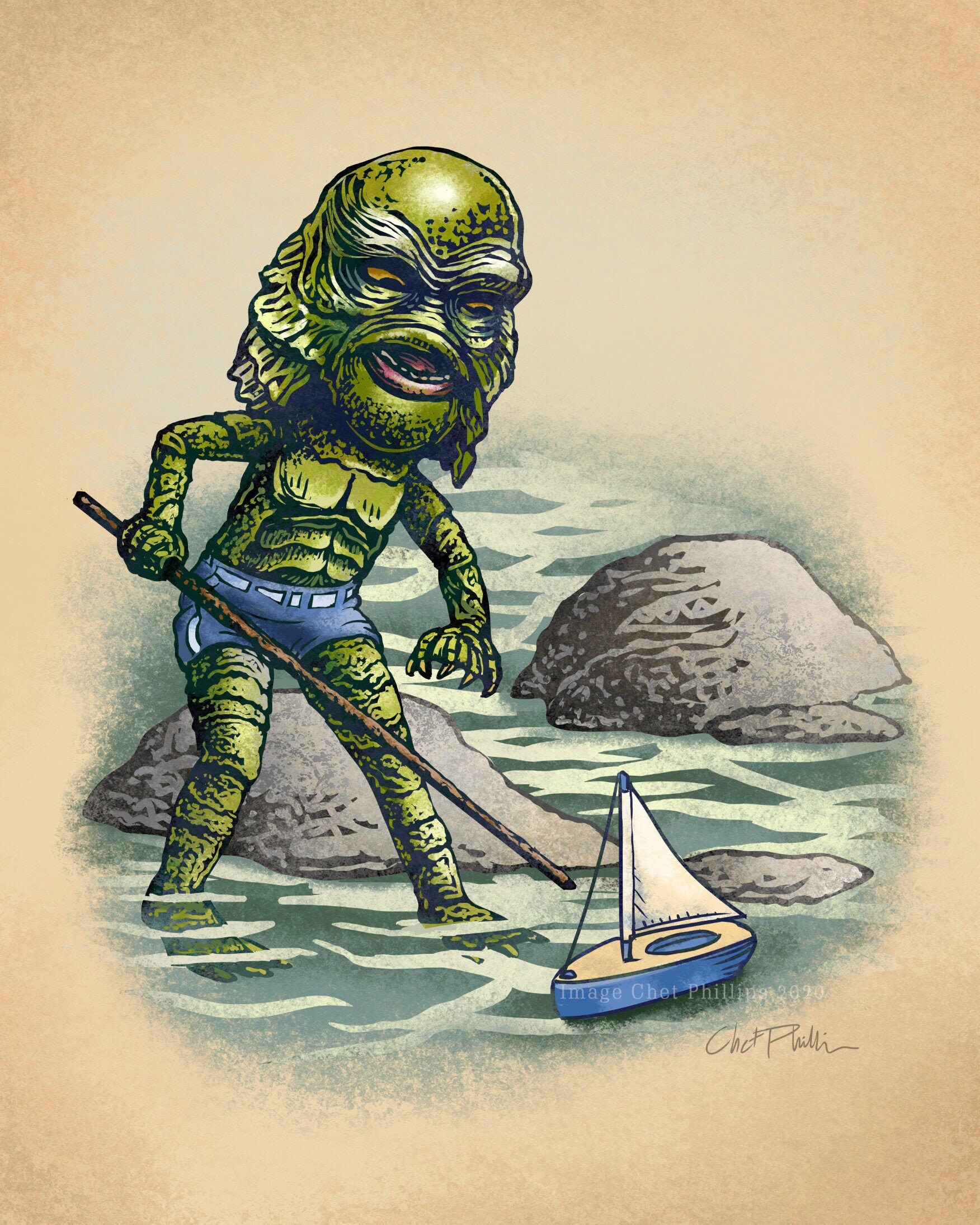 Little Creature and Toy Boat- 8" x 10" print